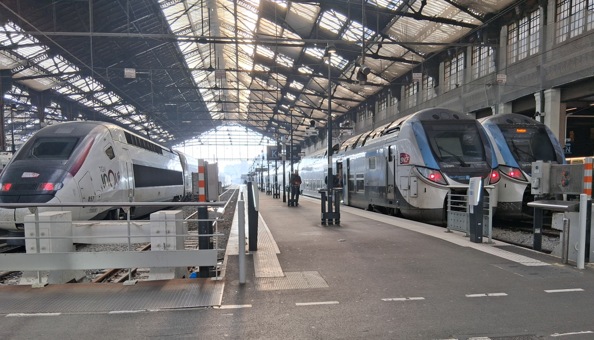 Modern, fast passenger trains at the station